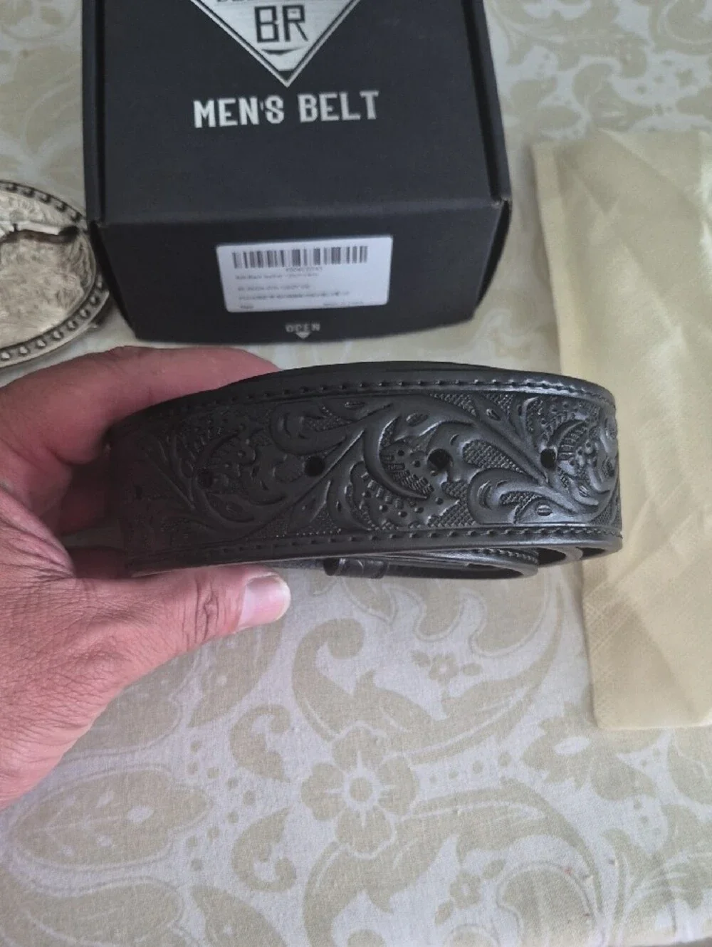 Belt Road Black Leather Belt with Silver Longhorn Buckle